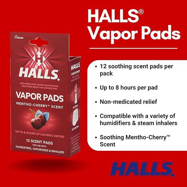 CRANE HALLS® SCENTED VAPOR PADS – HSA ELIGIBLE VAPOR PADS – 12 COUNT MENTHO-CHERRY RED– UP TO 8 HOURS OF SOOTHING VAPORS – FOR USE WITH HUMIDIFIERS, STEAM INHALERS & VAPORIZERS