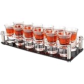 D&Z 1 Ounce Shot Glass Set with Tray, 12 Shot Glasses for Tequila/Vodka/Whiskey/Cocktail, Unique and Convenient Serving Tray - Easily Organize More Attractive Gatherings, Ideal 21st Birthday Gifts