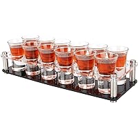 D&Z 12 Shot Glass Set with Acrylic Holder for Barware, 1 oz Heavy Base Shot Glass and Tray/Rack/Server Whiskey Vodka Rum and 