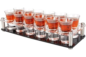 D&Z 12 Shot Glass Set with Acrylic Holder for Barware, 1 oz Heavy Base Shot Glass and Tray/Rack/Server Whiskey Vodka Rum and 