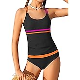 CRISONE Girls Tankini Swimsuits 2 Piece Modest Bathing Suit Color Block Swimwear Set for Girls 9-16 Years