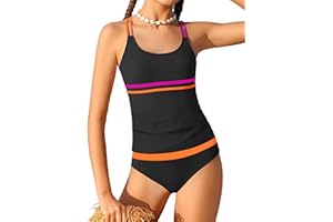 CRISONE Girls Tankini Swimsuits 2 Piece Modest Bathing Suit Color Block Swimwear Set for Girls 9-16 Years