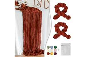 Waligoy Terracotta Cheesecloth Table Runner 2 Pack 35" Boho Gauze Table Runner 120 inches Long Runner Rustic Sheer Fabric Bulk for Baby Shower Wedding Bridal Birthday Party Table Decorations