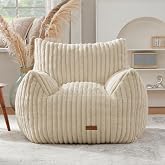 Giant Bean Bag Chair for Adults Teens with Armrest Large BeanBag Couch Sofa | with Foam Filling,Back Support,Comfy Faux Fur,Beige Plush Reading Chair Floor Sofa for Bedroom,Living room,Dorm
