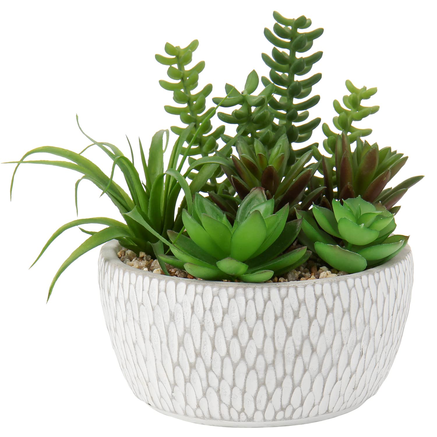 Briful Fake Plants Artificial Succulent Plants Fake Succulent Potting Mix, Decorative Artificial Plants Arrangement in Cement Pot for Home Office Bathroom Shelf Decor