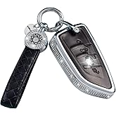 SHANGHONG for BMW Key Fob Cover Case Keychain, Genuine Leather Shell Cover Compatible with BMW 2 5 6 7 X1 X2 X3 X5 X6 Series (version A, Black)