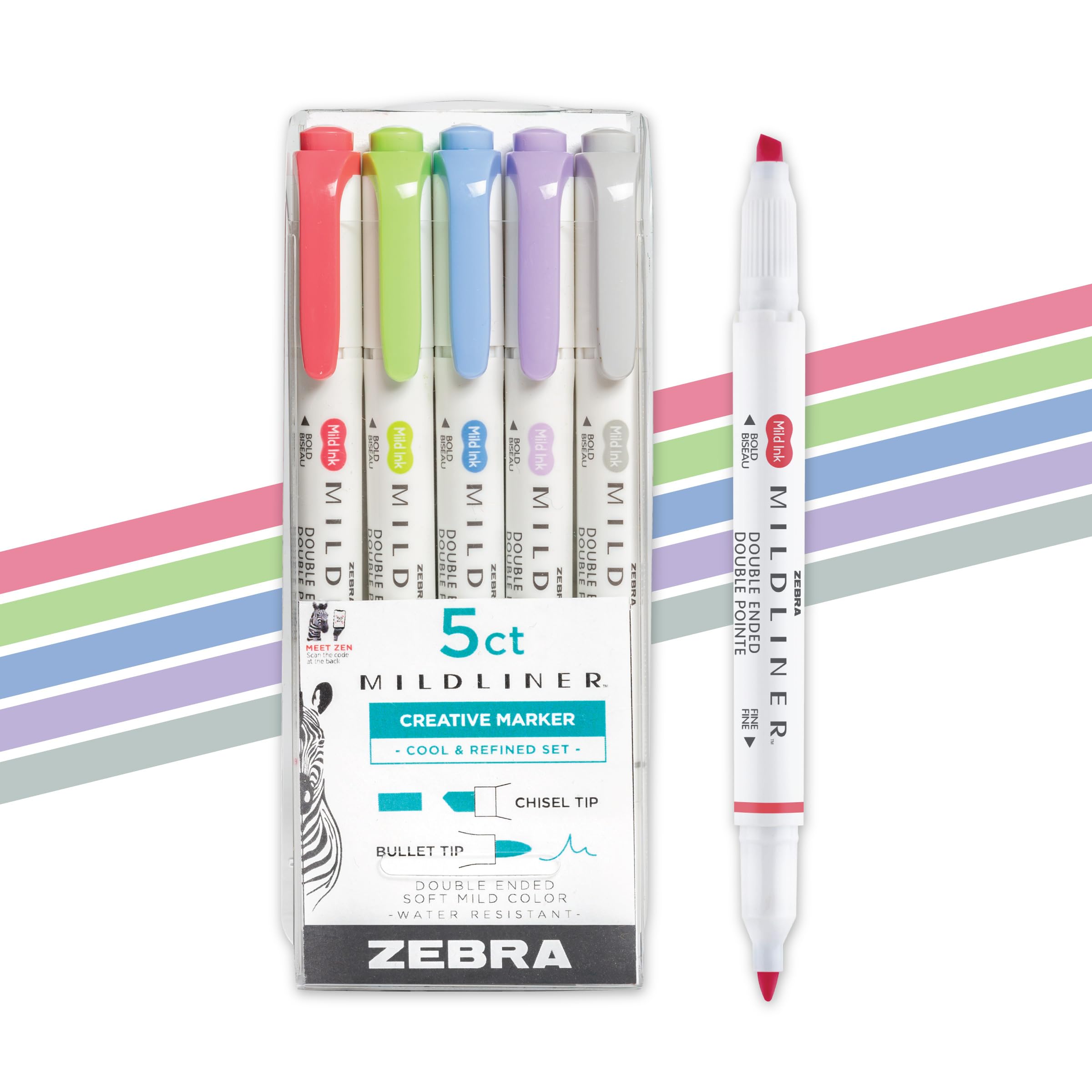 Zebra Mildliner Double Ended Marker Bold & Fine Point 5/Pkg-Cool & Refined