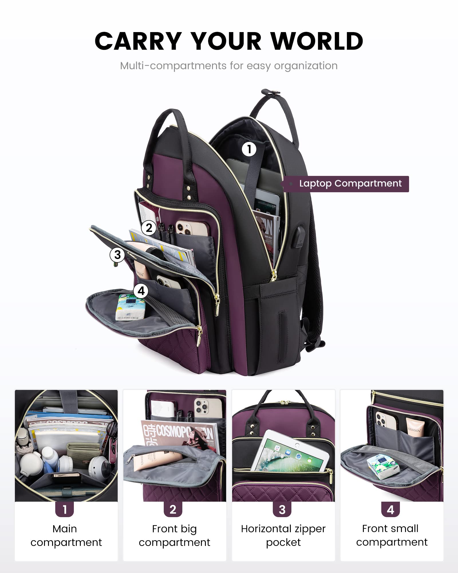 LOVEVOOK Laptop Backpack Purse for Women, 15.6
