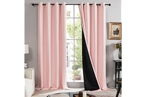 Deconovo Total Blackout Doubled Curtains for Spring, 84 Inches Long, Set of 2, 100% Full Light Block, Heat Cold Block, Grommet Drapes for Home Indoor Rooms/Office (Set of 2, Crystal Pink,52W x 84L)