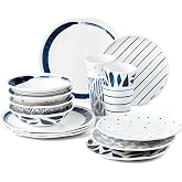 Lenox Blue Bay Melamine 16-Piece Dinnerware Set for 4 | dishwasher safe, microwave safe | plates and bowls sets for kitchen and dining | 10.75 inch plate, dish set