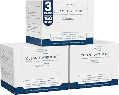 Clean Skin Club Clean Towels XL Biodegradable Face Towels 150 Count 3 Pack
