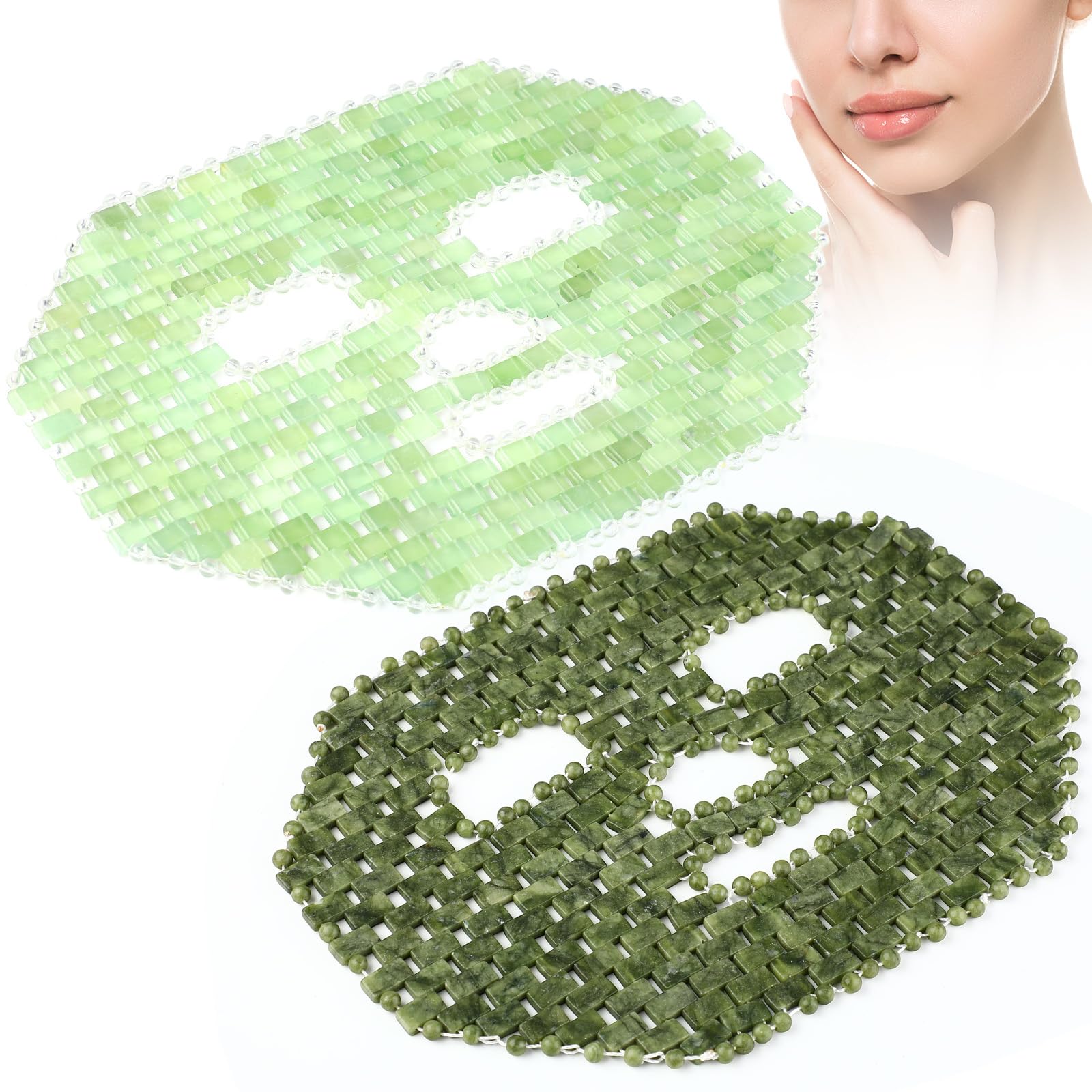 Photo 1 of Geiserailie 2 Pcs Jade Facial Mask Natural Jade Sleep Mask Facial Eye Cooling Stone Massage Tools for Puffy Eyes Dark Circles Gift