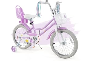 HONEY JOY Kids Bike, 12 14 16 18 Inch Girls Bike w/Training Wheels, Doll Seat, Streamers, Handbrake & Coaster Brake, Fully En