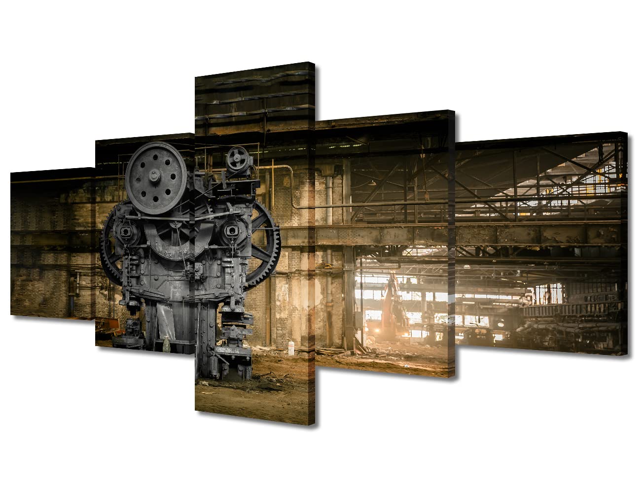 5 Panel Canvas Wall Art Living Room Décor Steampunk Art Prints Machine Old Factory Architecture The Picture Artwork Wall Decor Vintage Picture Posters Home Decorative for Bedroom Office, 50"Wx24"H