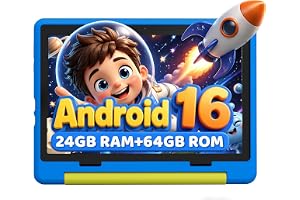 Urao Kids Tablet, Android 16 Tablet for Kids 10 inch with Case, 24GB RAM 64GB ROM 1TB TF Card Expandable for Toddler Children, Parental Control, Dual Camera, WiFi,Gift