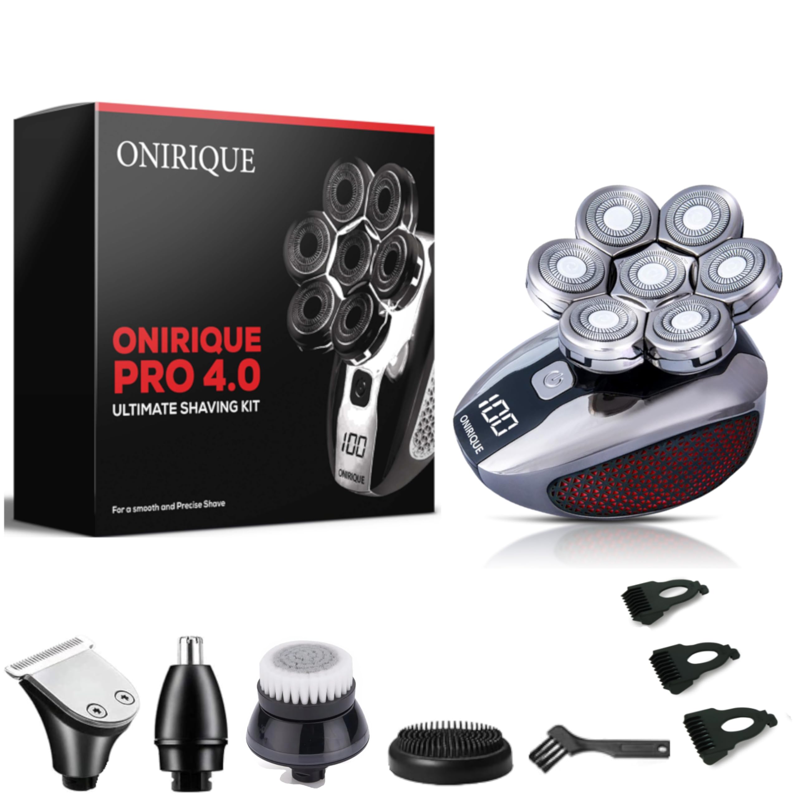 Head Shavers for Men 7D, ONIRIQUE 5 in 1 Electric Head Shaver Wet & Dry Waterproof Cordless Bald Rotary Shaver Razor LED Display, Mens Grooming Kit with Hair Clippers Nose Beard Trimmer USB