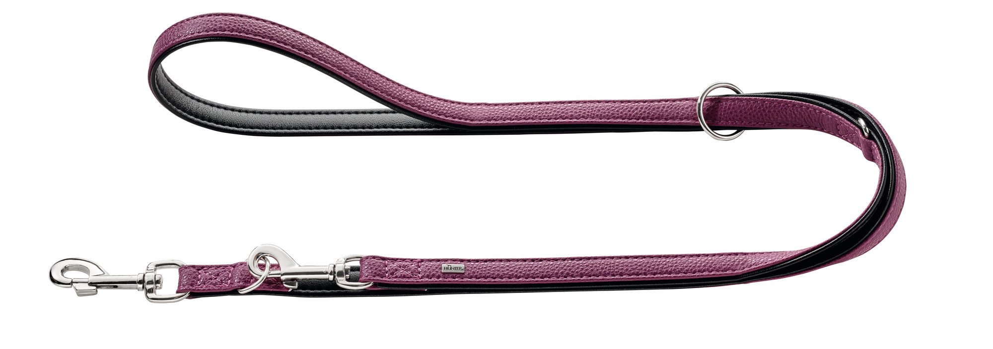 HUNTER Vega Adjustable Dog Lead, Faux Leather, Easy to Clean, Weather-Resistant, 1.5 x 200 cm, Raspberry โ image 1