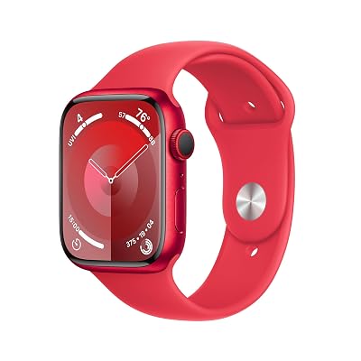 Apple Watch Series 9 [GPS + Cellular, 45mm] - Red Aluminum Case with Red Sport Band, M/L (Renewed)