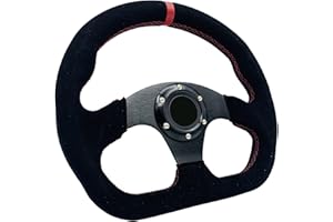 Spaorcco 13" Red Stripe Sim Racing Steering Wheel Suede Leather D-Shaped Race Style Sport Steering Wheel with Red stitch and Horn Button