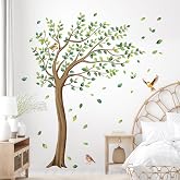 Tanlaby XL Large Tree Wall Stickers Green Tree Leaves Birds Wall Decals | 64in H Peel and Stick Falling Leaf Art Decor for Kids Girls Nursery Room Bedroom Living Room Kindergarten Classroom