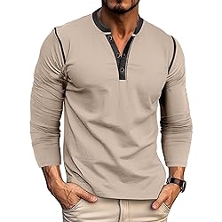 Men's Henley Long Sleeve Shirts Casual Button
