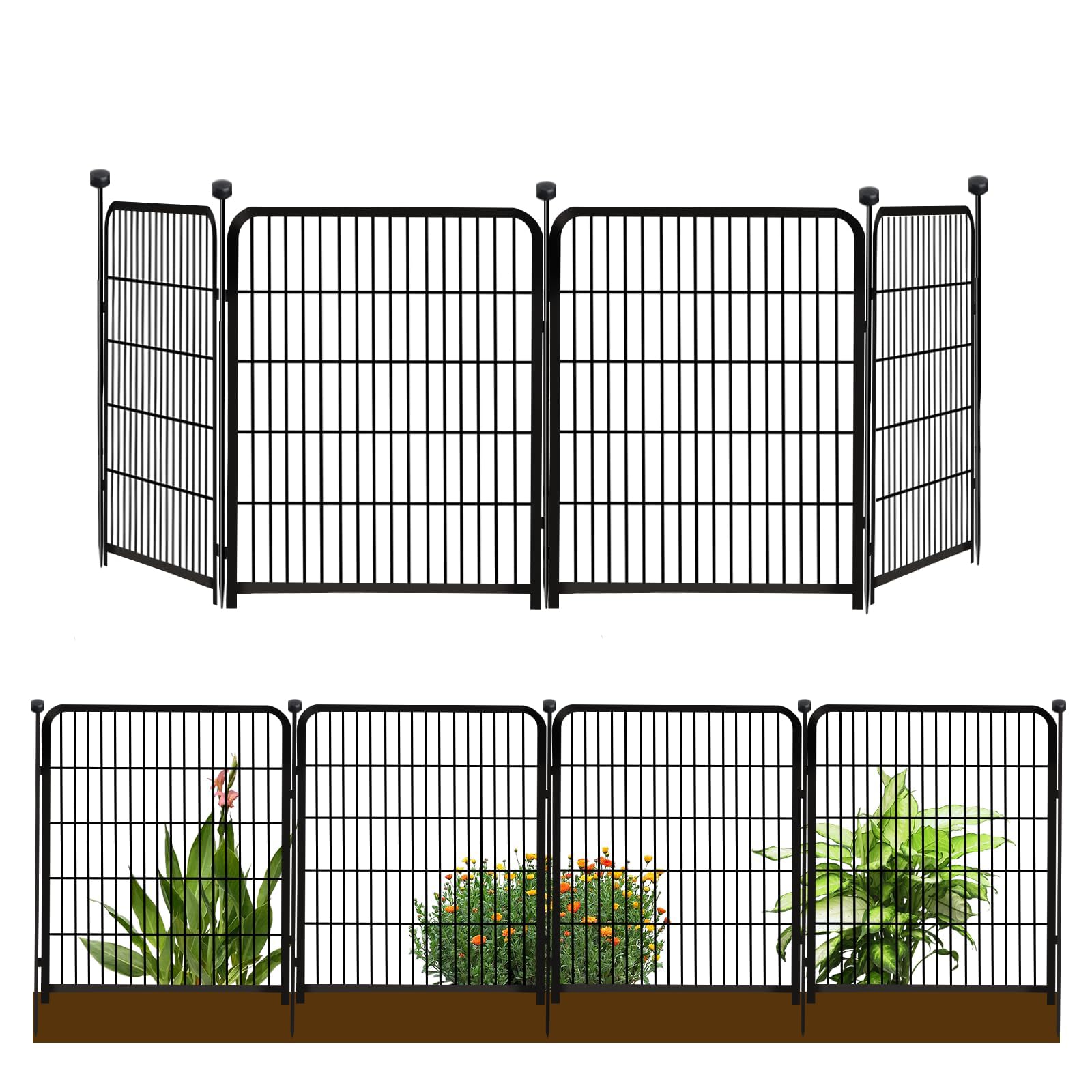 Getlay Garden Fencing 36 Inch High, 4 Panels Total 8.9 Ft(L) Dog Fence Outdoor for Yard, 4 One-Sided Plate, No Door, Anti Dig Fence Barrier, Dog Pen, Rabbit Fences, Garden Fences and Borders Image