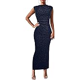 YIGAMA Womens Bodycon Dress Silver Back Slit Sleeveless Elegant Party Cocktail Formal Spring Maxi Dresses