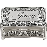 Personalized Metal Small Jewelry Box, Rectangle Shaped Jewelry Gift Box for Necklace, Bracelet, Rings, Earrings - Vintage Cute Keepsake Box for Trinkets, Treasures, Memento, Custom Name or Initials