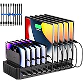 100W Charging Station for Multiple Devices, 10-Port USB Fast Charging Station with Adjustable Dividers & 10 Cables- Multi Device Organizer Charging Dock for iPhone, iPad, Tablets & More(Black)