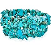 Big Chunky Multi Colors Crystal Purple Brown Tiger Eye Amethyst Pink Quartz Black Onyx Blue Lapis Green Pink Quartz Blue Red Turquoise Gemstone Chips Cluster Statement Wide Bracelet For Women