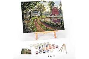 Ledgebay DIY Paint by Numbers Kit for Adults Framed Canvas: Beginner to Advanced Number Painting Kit - Kits Include Acrylic Paints, (4) Brushes & Tabletop Easel (The Road Home, 12" x 16" Framed)