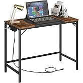 HOOBRO Computer Desk, Home Office Desk with Power Outlet, Modern Study Writing Desk with 3 Hooks for Study Room, Home Office, Sturdy and Stable, Easy to Assemble, Rustic Brown and Black BF40UDN01