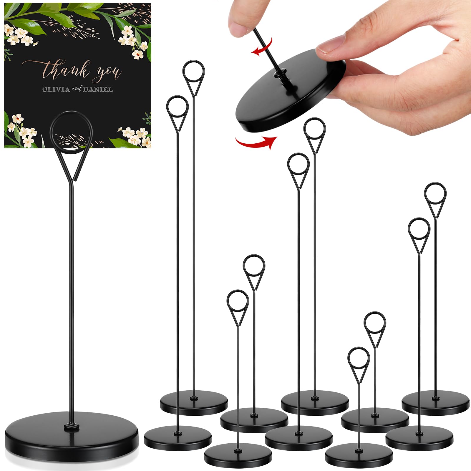 Photo 1 of Faccito 10 Pcs Removable Table Number Holders 5 Size Card Holder Metal Name Number Menu Memo Note Picture Photo Clip Stand Table Sign for Wedding Birthday Anniversary Party Display(Black)