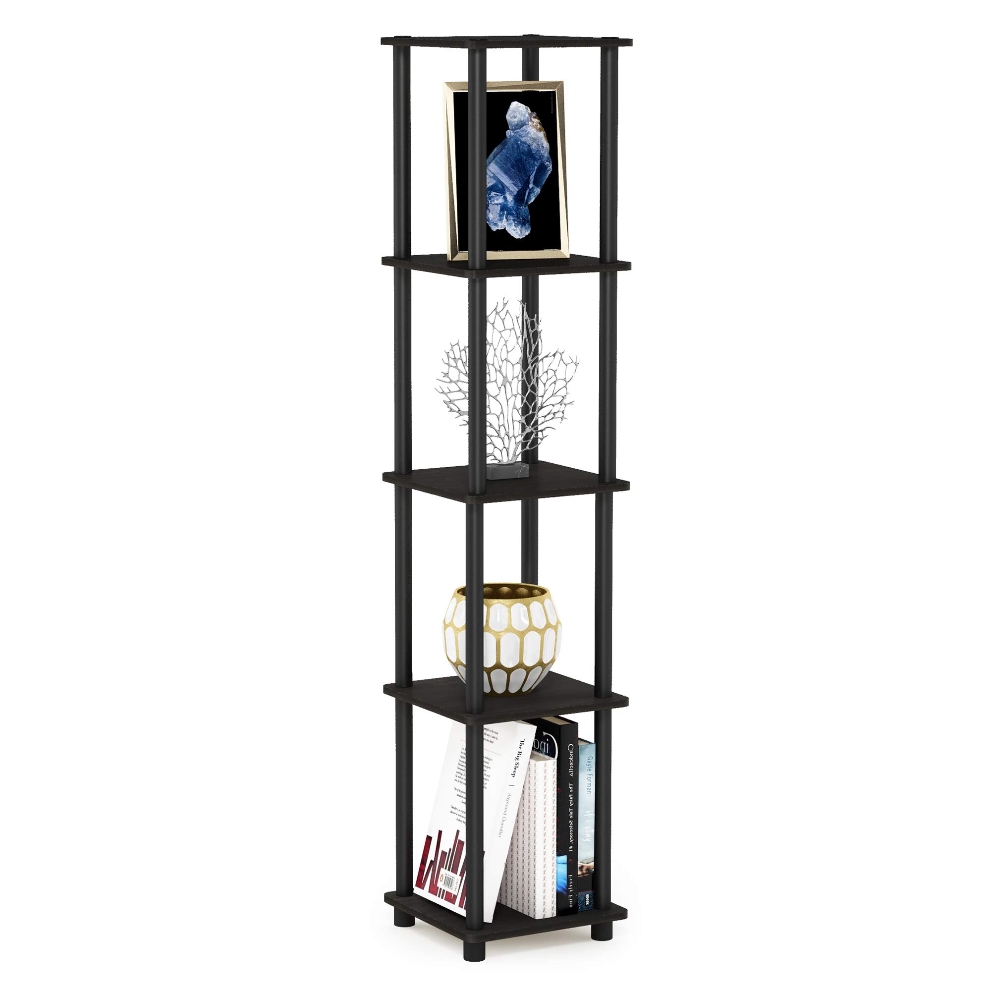 Furinno TURN-N-TUBE Storage Shelves, 5-Tier Square Book Shelf, Corner Shelf, Toolless Open Shelves, Round Tubes, for Organization and Storage, Living Room, Garage, Home Office, Espresso