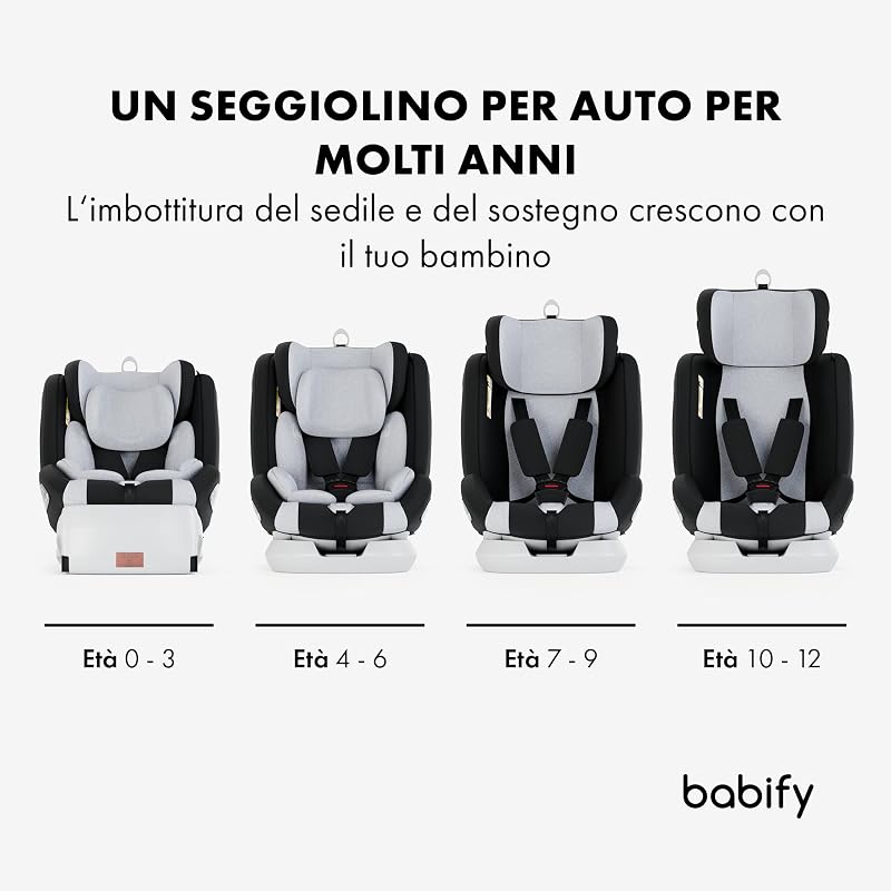 Onboard Seggiolone Auto Isofix I-Size per Bambini da 0 Mesi - 12 Anni, 40-150cm, Seduta Auto Bimbi Regolabile e Reclinabile, rotazione di 360º, Gruppo 0, 1, 2, 3
