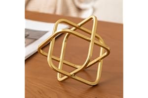 TICKCACY 5.5" Gold Metal Geometric Sculpture, Modern Square Decorative Sphere, Small Tabletop Decoration Ball for Home Office Table Shelf Living Room Bedroom Desk Decor