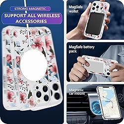 Tcaraersing for iPhone 15 Pro Magnetic Clear Flower