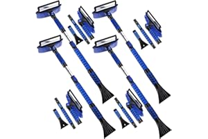 Nitial 4 Pack 43'' Extendable Ice Scraper Detachable Snow Brush 3 in 1 Sturdy Car Snow Scraper Brush with Squeegee 4'' Adjustable 3 Length Settings 180° Pivoting Snow Brush for Car SUV Truck Blue