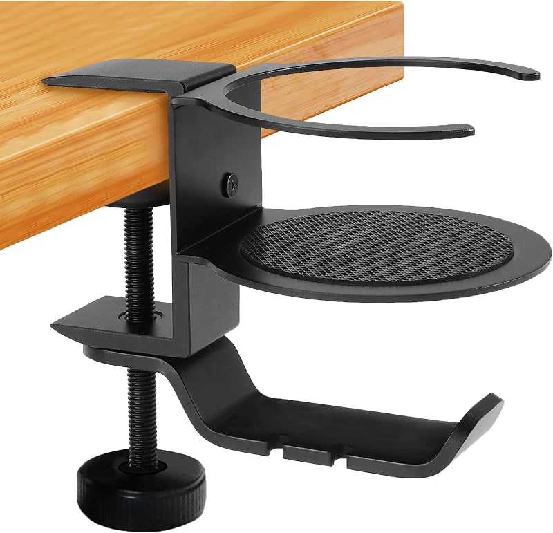 WANGCL Desk Cup Holder 360° Rotating Under Desk Headset Stand Aluminum Alloy