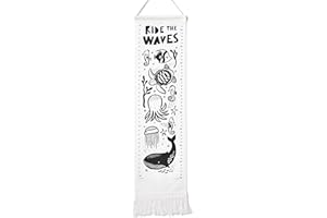 Wee Gallery Ocean Canvas Growth Chart - Wall Hanging Height Chart for Kids Made with Sustainable Organic Fabric - Stylish Child's Room Decoration - (44x13 Inches)