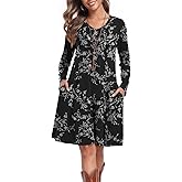 lionstill Women's Casual T Shirt Dresses Fall Long Sleeve Swing Dress with Pockets