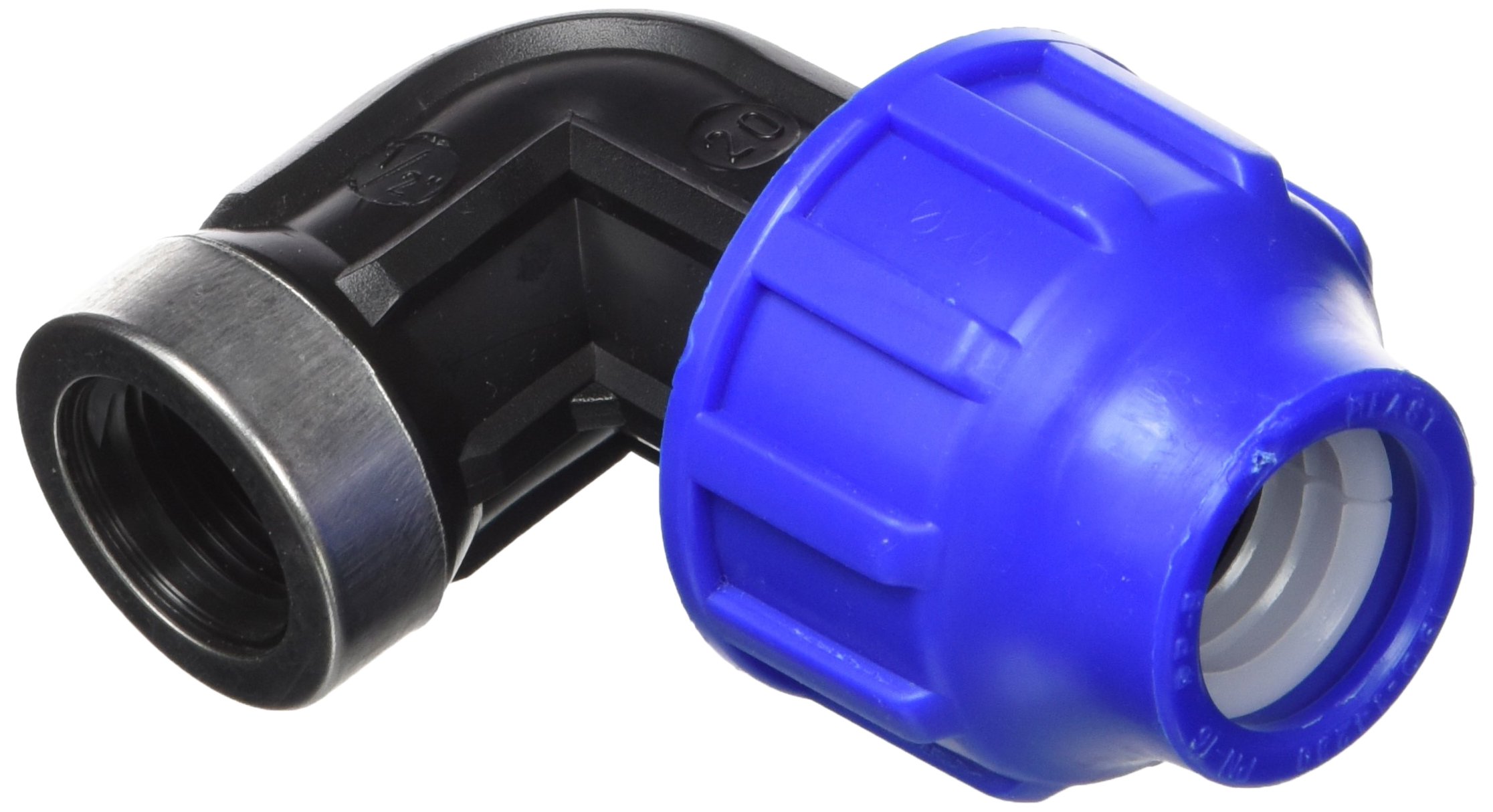 S&M 's & m Racor – Female Thread Elbow, Stainless Steel, 20 mm x 1/2, Black and Blue