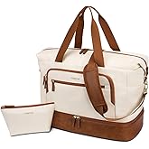 MOSISO Gym Bag for Women, Travel Duffle Weekender Overnight Workout Carry on Gym Duffle Bag with Toiletry Pouch&Shoe Compartment&Wet Pocket&Front Pocket for Fitness, Yoga, Weekend, Beige
