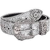 Firuilo Rhinestones Western Belt Punk Embossed Buckle Belts Star Black Waist Belt Bling Diamond Leather Belts for Women