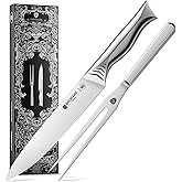 BRODARK Turkey Carving Knife Set - 8" Slicing Carving Knife and 7" Fork Set for Meat, Brisket, BBQ - High Carbon Stainless St