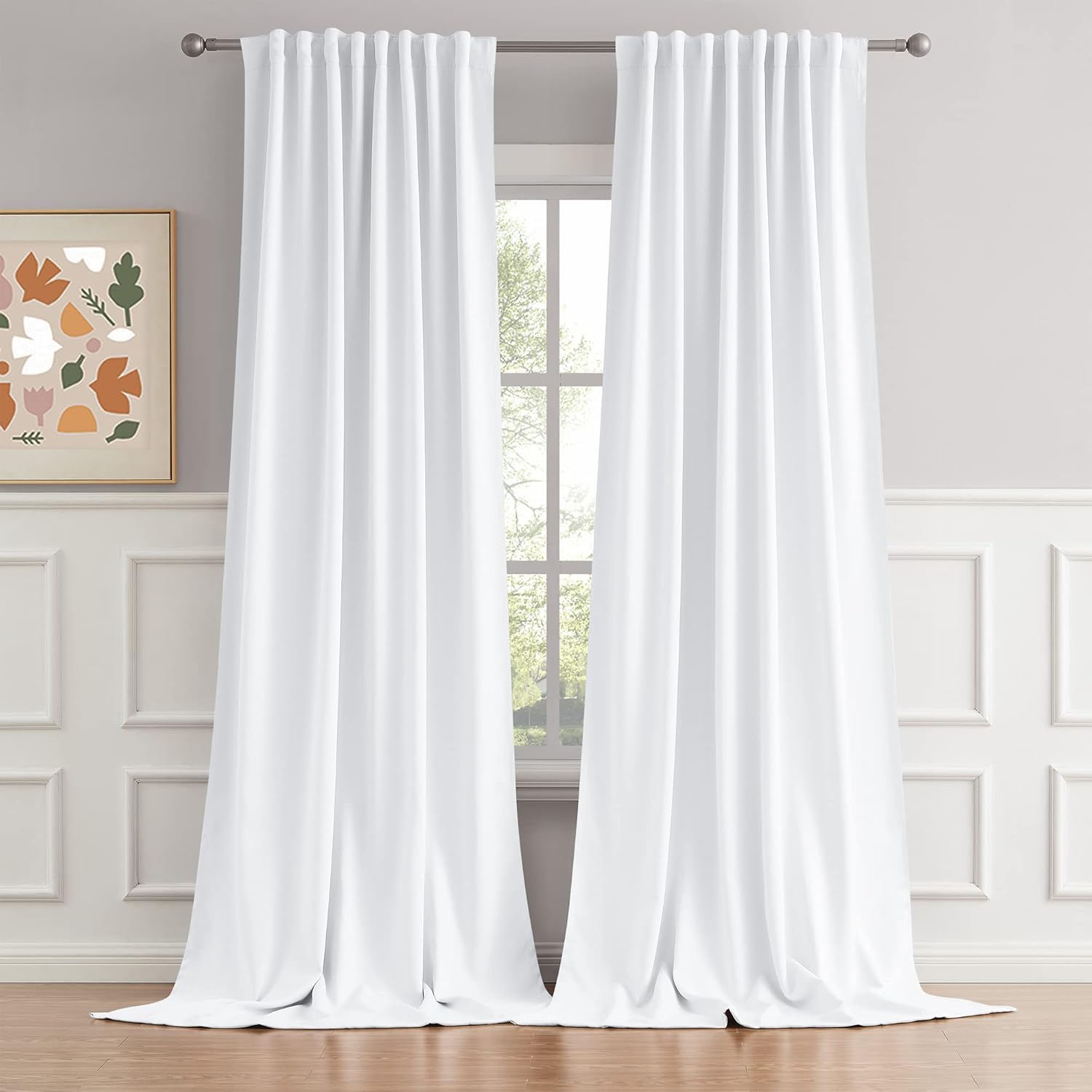 Window Treatments - DUALIFE White Patio Window Curtains for Home Decoration, Half Light Blocking Curtain Panels for Sliding Door- 52 x102 Inches Long, Pure White, 2 Panels