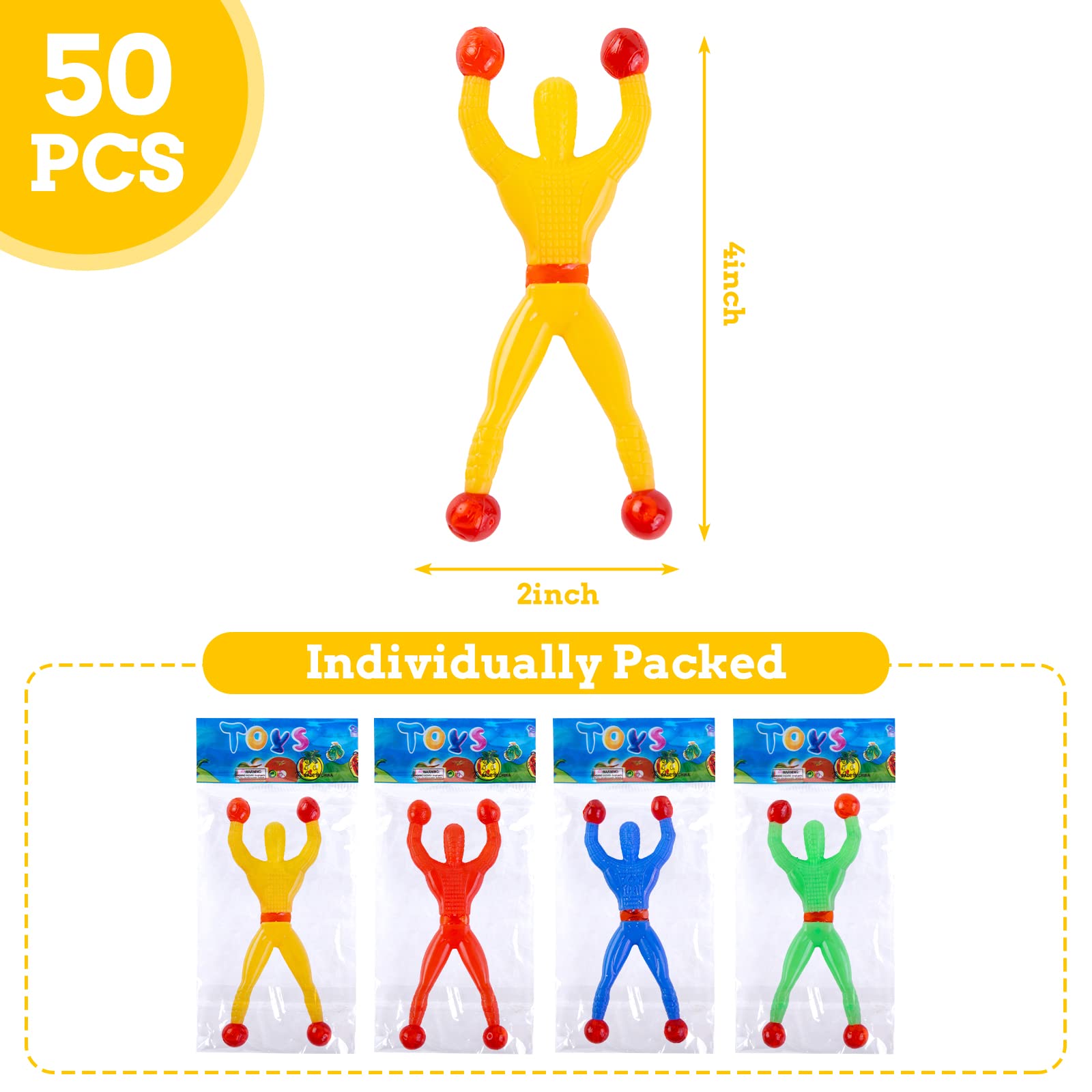 Shindel 50PCS Stretchy Wall Climbers, Climbing Man Sticky Toy Set Fun Fidget Toys, Birthday Goodie Bag Stuffers Kids Classroom School Exchange Prize