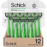 Schick Xtreme 3 Sensitive 3-Blade Disposable Razors for Men, 12 ct | Flexible 3-blade mens razors, Designed for sensitive skin, Contours to facial curves, Ergonomic non-slip handle