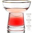 Lysenn Stemless Margarita Glasses Set of 4 - Elegant Vertical Stripes Cocktail Glasses – Premium Hand Blown Glassware for Martini and Mixed Drinks – 10 oz Gold Rim