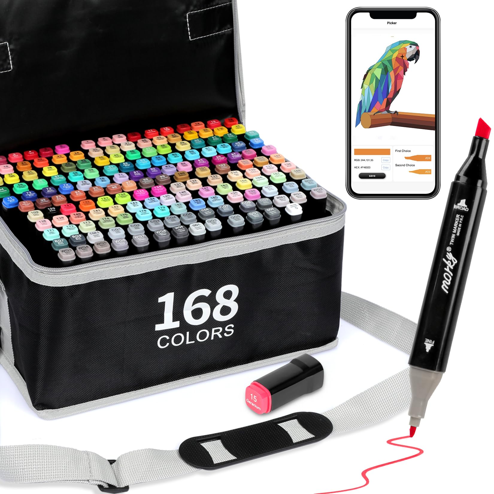 AEDAGA 168+2 Colours Alcohol Markers with Free App for Colouring, Alcohol Pens for Anime,Manga,Drawing,Sketching and Calligraphy, Art Supplies for Adults